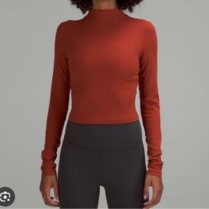 Lululemon All Aligned Mock Neck Long Sleeve Crop Top 10 Cayenne Red Orange